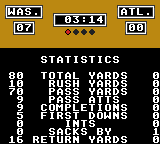 Joe Montana Football (Game Gear) screenshot: Statistics
