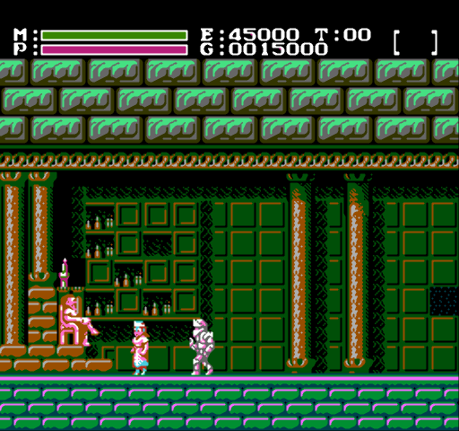 Faxanadu (NES) screenshot: This is a weird hospital. Why is the doctor sitting on a throne?..