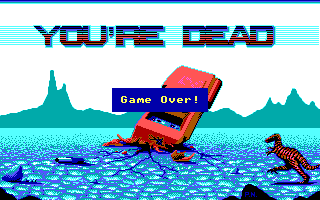 Roller Coaster Rumbler (DOS) screenshot: You're dead (Game over) (EGA)