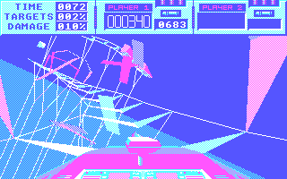 Roller Coaster Rumbler (DOS) screenshot: Turning (CGA)