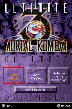 Ultimate Mortal Kombat 3 (Nintendo DS) screenshot: Game mode selection