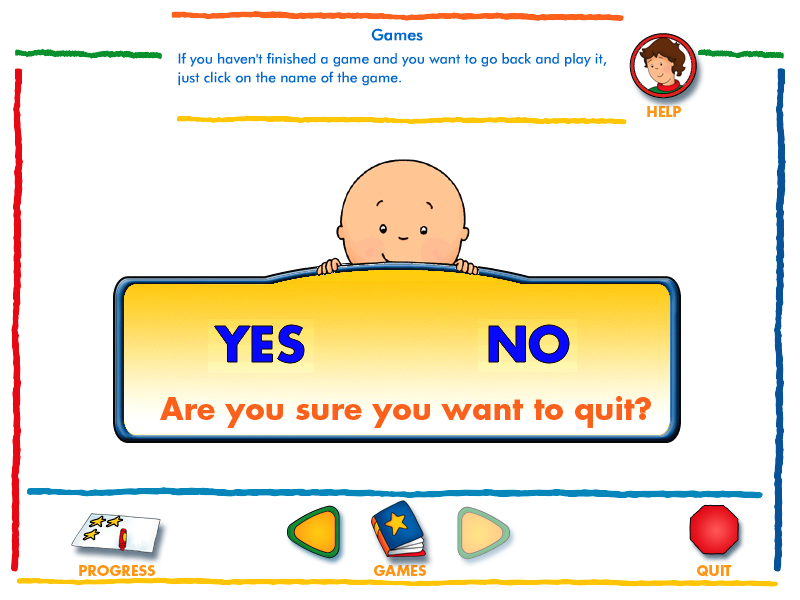 Caillou: Alphabet (Windows) screenshot: Are you sure you want to quit?