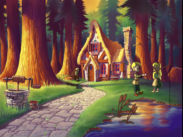 Hansel & Gretel and the Enchanted Castle (Windows) screenshot: Looks like Papa couldn't sell any wood today.