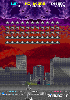 Taito's Super Space Invaders (Arcade) screenshot: Game begins