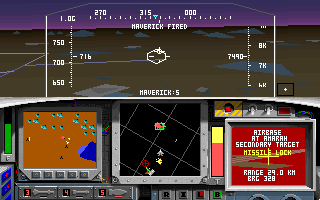 F-15 Strike Eagle II: Operation Desert Storm Scenario Disk (DOS) screenshot: Secondary Target:Airbase at Amarah / Maverick fired