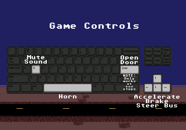 Desert Bus (Browser) screenshot: Game Controls