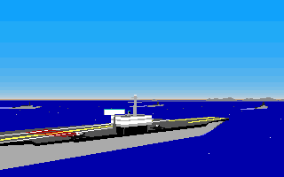 F-15 Strike Eagle II: Operation Desert Storm Scenario Disk (DOS) screenshot: External view of USS Constellation (Daily Mission)