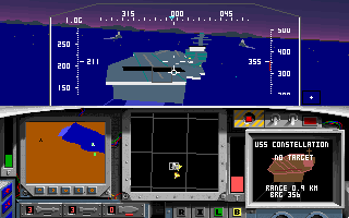 F-15 Strike Eagle II: Operation Desert Storm Scenario Disk (DOS) screenshot: Landing on USS Constellation