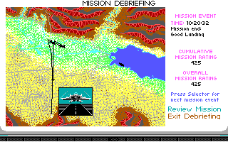 F-15 Strike Eagle II: Operation Desert Storm Scenario Disk (DOS) screenshot: Mission Debriefing
