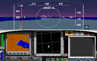 F-15 Strike Eagle II: Operation Desert Storm Scenario Disk (DOS) screenshot: Ready to takeoff from USS Constellation (Night Mission)