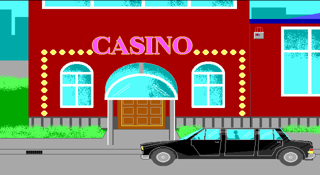 Crime Fighter (DOS) screenshot: There are multiple casinos in this town... they all happen to look like this