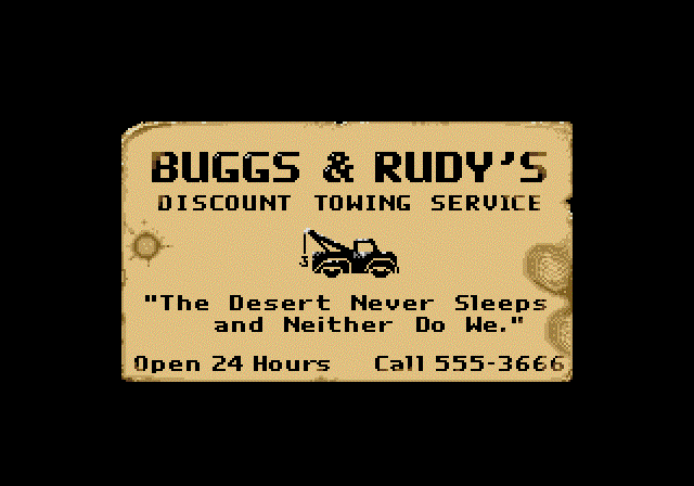 Desert Bus (Browser) screenshot: The towing service's card
