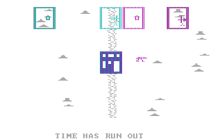 M.U.L.E. (PC Booter) screenshot: Time has run out (CGA with RGB monitor)