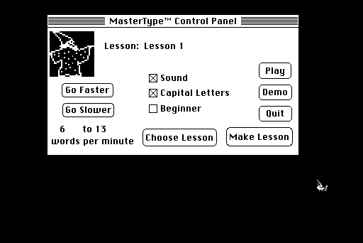 MasterType (Macintosh) screenshot: Main menu