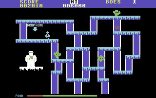 The Snowman (Commodore 64) screenshot: The snowman is getting some clothes