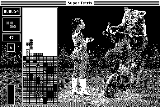 Super Tetris (Macintosh) screenshot: Level 6 (B&W)