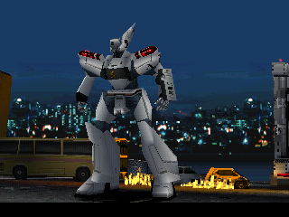 Kidō Keisatsu Patlabor: Game Edition (PlayStation) screenshot: Now that's how you make an entrance!