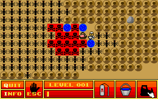 Ant Attack (DOS) screenshot: At higher skill levels, things get out of hand rather quickly