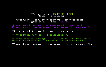 MasterType (VIC-20) screenshot: Another menu