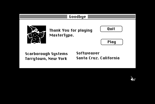 MasterType (Macintosh) screenshot: Quit screen