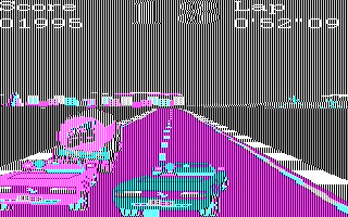 Turbo Champions (DOS) screenshot: Gas trucks can be a pain. An exploding, fiery pain (CGA)