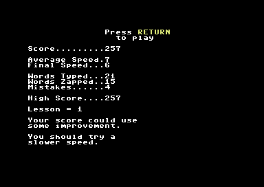 MasterType (Commodore 64) screenshot: Summary