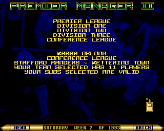 Premier Manager 2 (Amiga) screenshot: Match overview