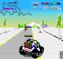 Speed Buggy (Arcade) screenshot: A log to jump.