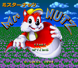 Mr. Nutz (SNES) screenshot: Title screen / Main menu. (Japanese version)