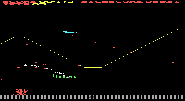 Jumpjet (DOS) screenshot: Took down that bomber (hi-res EGA)