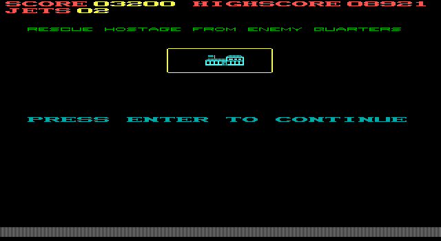 Jumpjet (DOS) screenshot: Hostage rescue mission (hi-res EGA)