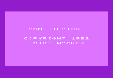 Annihilator (VIC-20) screenshot: Title screen