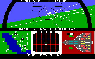 F-15 Strike Eagle (PC Booter) screenshot: Firing to Enemy Plane by Gun (EGA)