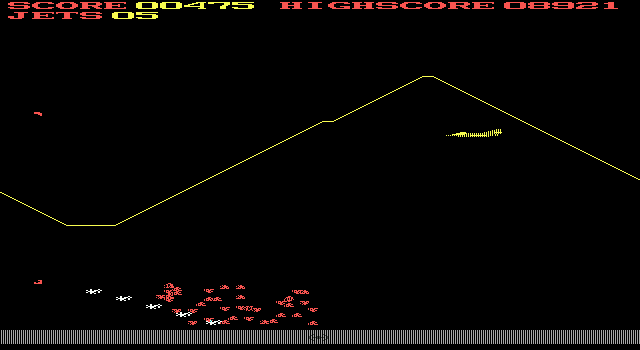 Jumpjet (DOS) screenshot: Shot down in flames (hi-res EGA)