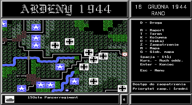 Ardeny (DOS) screenshot: Tactical maps, units options