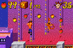 Crash Bandicoot 2: N-Tranced (Game Boy Advance) screenshot: Climbing through some ropes, Crash must be careful with a "scorpionic" bad fellow...