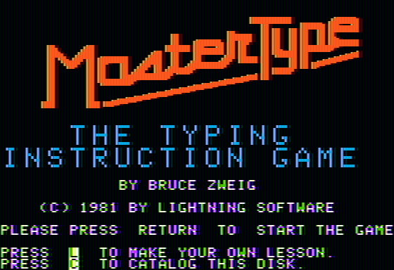 MasterType (Apple II) screenshot: Title screen