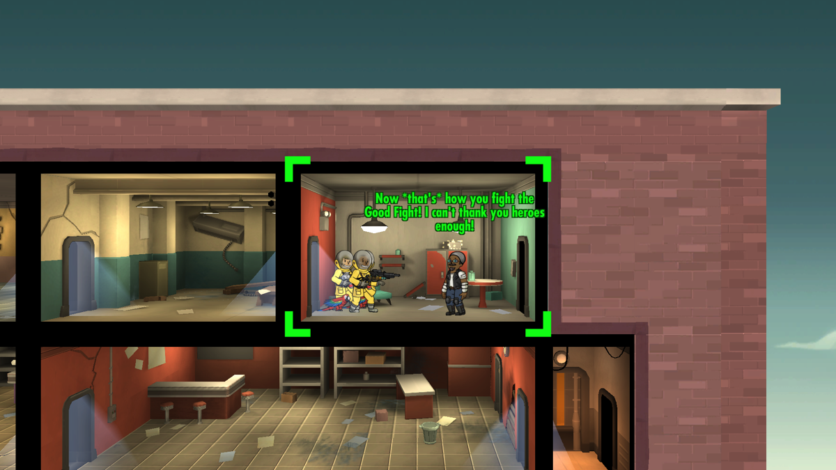 Fallout Shelter (Xbox One) screenshot: We have found Three Dog, a legendary dweller who will join our vault.