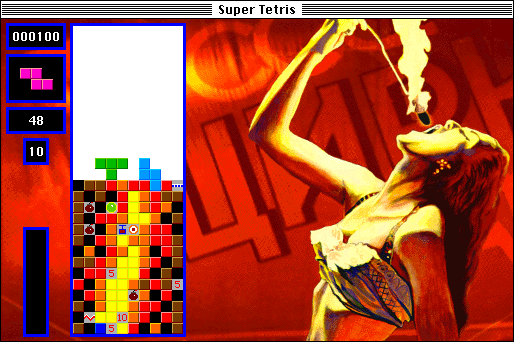 Super Tetris (Macintosh) screenshot: Level 10 (The last and fastest of them all!) (Color)