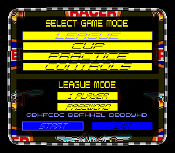 Dirt Racer (SNES) screenshot: Main menu