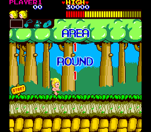 Wonder Boy (Arcade) screenshot: Area 1.