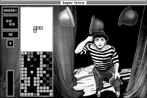 Super Tetris (Macintosh) screenshot: Level 9 (B&W)