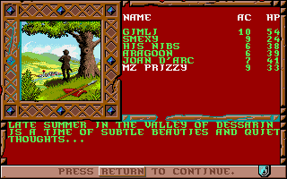 Treasures of the Savage Frontier (Amiga) screenshot: Starting a new game.