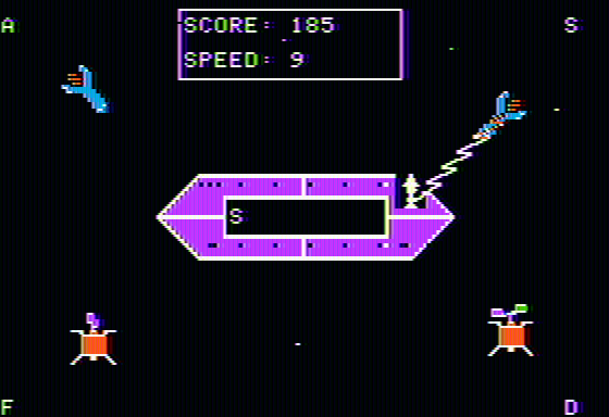 MasterType (Apple II) screenshot: Zapping a missile