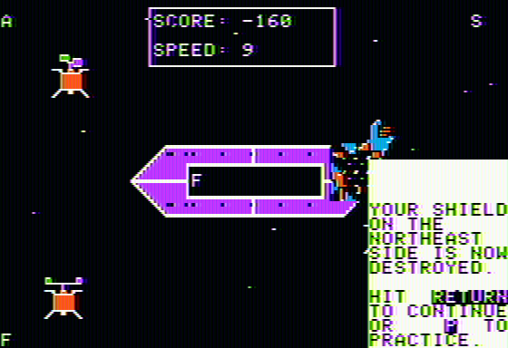 MasterType (Apple II) screenshot: Shield destroyed