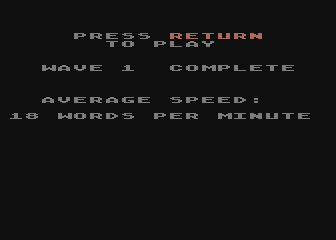 MasterType (Atari 8-bit) screenshot: First wave completed