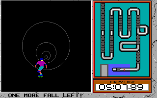 California Games II (DOS) screenshot: One more fall left! (Skate)