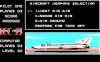 ACE 2 (DOS) screenshot: Select Weapon (CGA Original)