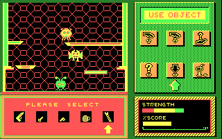 Galactix II: The Search for the Lost Orbs (DOS) screenshot: Got two key-halves and a 'magic repair tool'... I think I can take it from here.