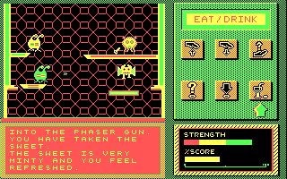 Galactix II: The Search for the Lost Orbs (DOS) screenshot: Taking on three bandits for... half a key?